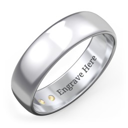 Men's Classic Half Round Wedding Band - 6mm Width in 925 Sterling Silver with Citrine