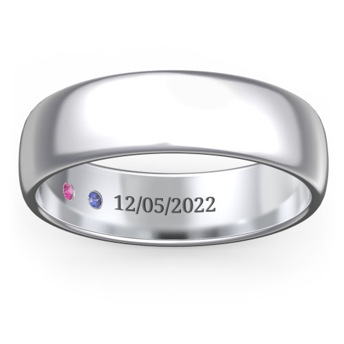 Men's Classic Half Round Wedding Band - 6mm Width – Sterling Silver with Ruby and Blue Sapphire