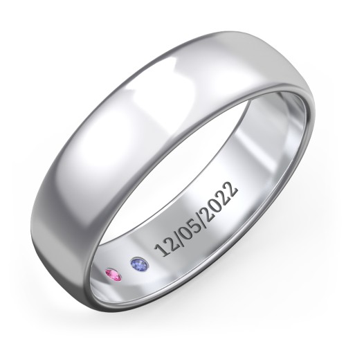 Men's Classic Half Round Wedding Band - 6mm Width – Sterling Silver with Ruby and Blue Sapphire