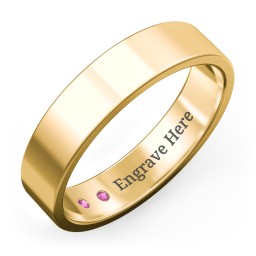 Men's Classic Flat Wedding Band - 5mm Width in 10K Solid Yellow Gold with Ruby