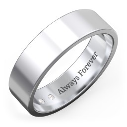 Men's Classic Flat Wedding Band - 6mm Width in 925 Sterling Silver with Diamond