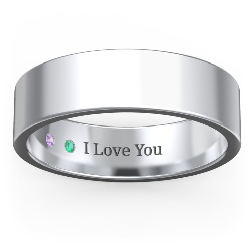 Men's Classic Flat Wedding Band - 6mm Width – Sterling Silver with Amethyst and Emerald