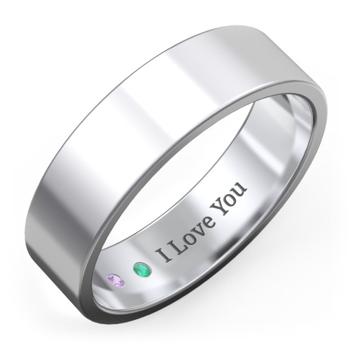 Men's Classic Flat Wedding Band - 6mm Width – Sterling Silver with Amethyst and Emerald