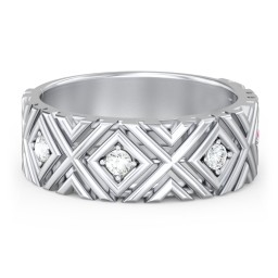 Men’s Grooved Geometric Birthstone Ring