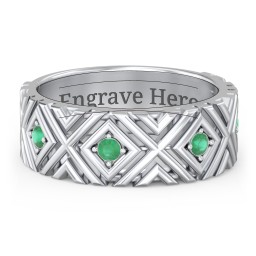 Men’s Grooved Geometric Birthstone Ring