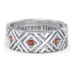 Men’s Grooved Geometric Birthstone Ring in 925 Sterling Silver