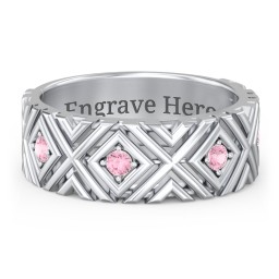 Men’s Grooved Geometric Birthstone Ring in 925 Sterling Silver