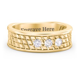 Men’s Diagonal Groove 3-Stone Family Ring