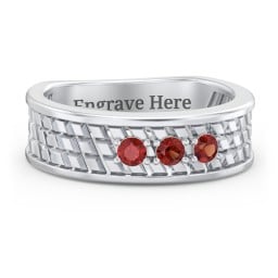 Men’s Diagonal Groove 3-Stone Family Ring