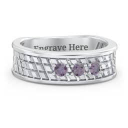 Men’s Diagonal Groove 3-Stone Family Ring