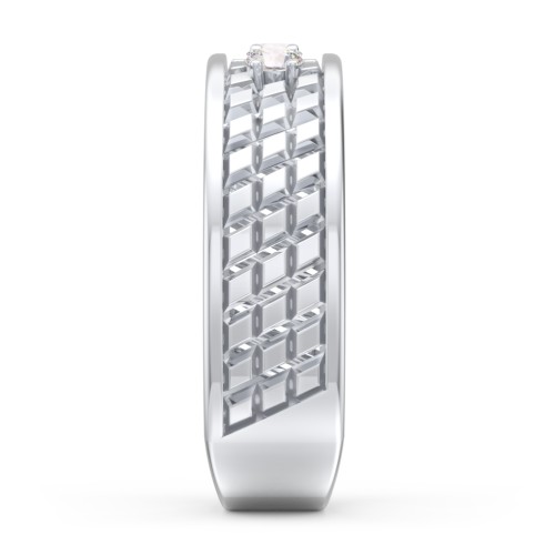 Men’s Diagonal Groove 3-Stone Family Ring – Sterling Silver with Cubic Zirconia