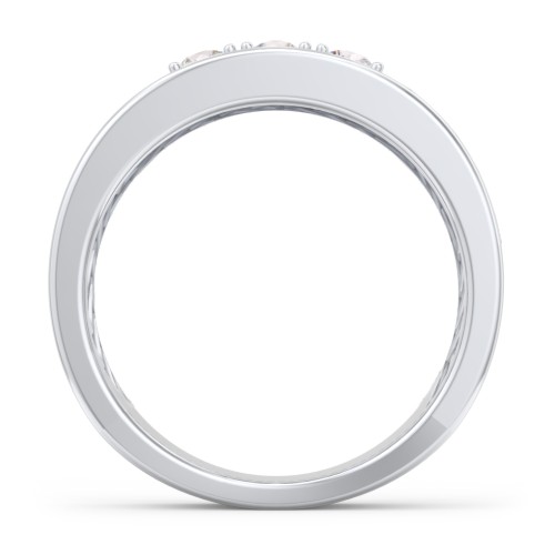 Men’s Diagonal Groove 3-Stone Family Ring – Sterling Silver with Cubic Zirconia