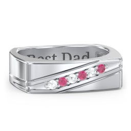 Men’s Flat Top Family Ring with Gemstones in 925 Sterling Silver with Cubic Zirconia and Ruby