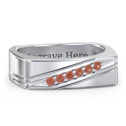 Men’s Flat Top Family Ring with Gemstones in 925 Sterling Silver