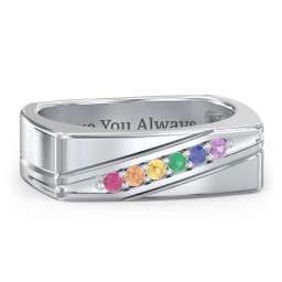 Men’s Flat Top Family Ring with Gemstones in 925 Sterling Silver with Ruby, Orange Sapphire, Citrine, Emerald, Blue Sapphire, and Amethyst