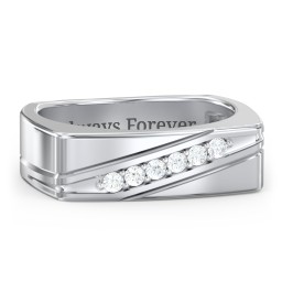 Men’s Flat Top Family Ring with Gemstones in 925 Sterling Silver with Diamond