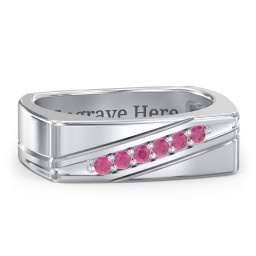 Men’s Flat Top Family Ring with Gemstones in 925 Sterling Silver with Ruby
