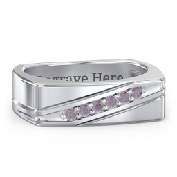 Men’s Flat Top Family Ring with Gemstones in 925 Sterling Silver with Alexandrite