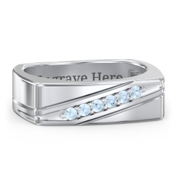 Men’s Flat Top Family Ring with Gemstones in 925 Sterling Silver with Blue Topaz