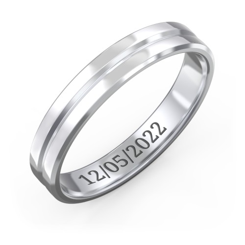 Men's Beveled Edge Wedding Band with V Groove- 4mm Width – Sterling Silver