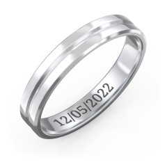 Men's Beveled Edge Wedding Band with V Groove- 4mm Width – Sterling Silver