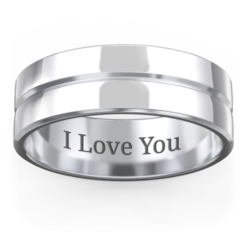 Men's Beveled Edge Wedding Band with V Groove- 7mm Width – Sterling Silver