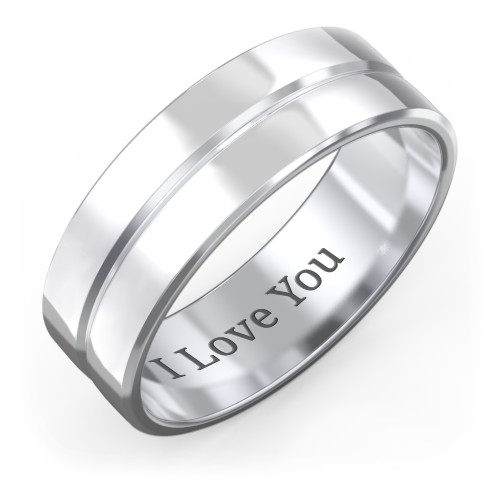 Men's Beveled Edge Wedding Band with V Groove- 7mm Width – Sterling Silver