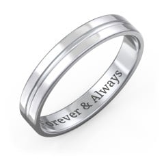 Men's Wedding Band with Rounded Polished Center Groove- 4mm Width