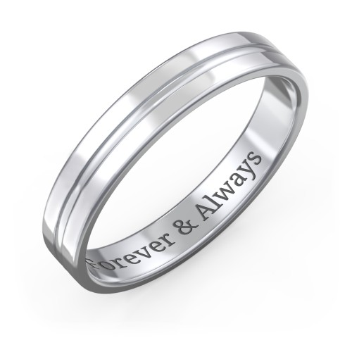 Men's Wedding Band with Rounded Polished Center Groove- 4mm Width – Sterling Silver
