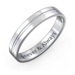 Men's Wedding Band with Rounded Polished Center Groove- 4mm Width – Sterling Silver