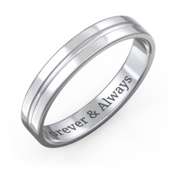 Men's Wedding Band with Rounded Polished Center Groove- 4mm Width in 925 Sterling Silver