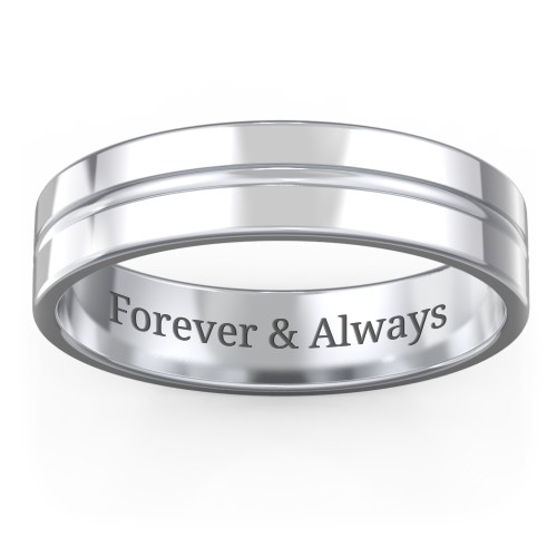 Men's Wedding Band with Rounded Polished Center Groove- 5mm Width – Sterling Silver