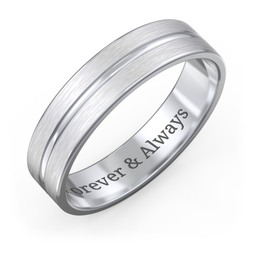 Men's Wedding Band with Rounded Polished Center Groove- 5mm Width