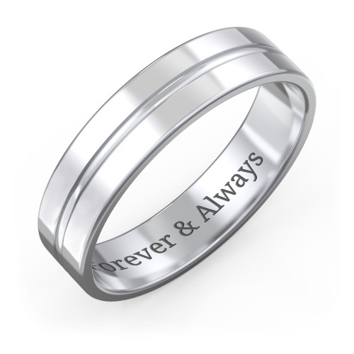 Men's Wedding Band with Rounded Polished Center Groove- 5mm Width – Sterling Silver
