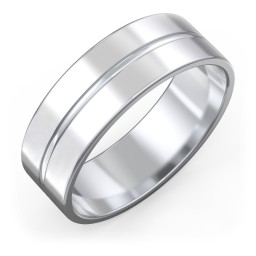 Men's Wedding Band with Rounded Polished Center Groove- 7mm Width