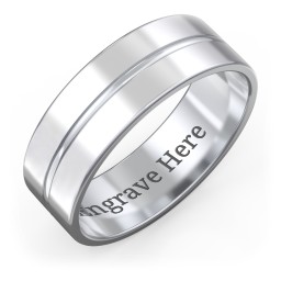 Men's Wedding Band with Rounded Polished Center Groove- 7mm Width