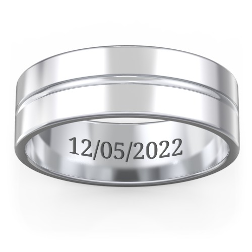 Men's Wedding Band with Rounded Polished Center Groove- 7mm Width – Sterling Silver
