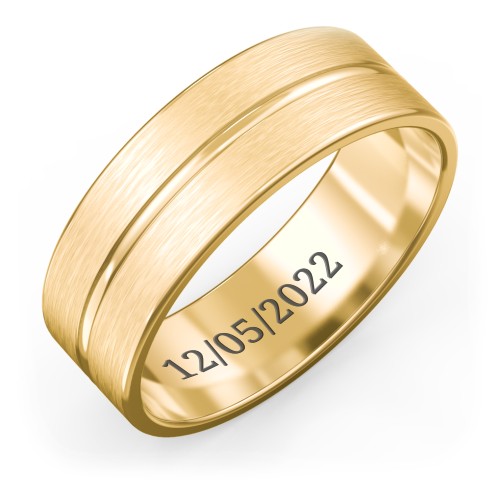 Men's Wedding Band with Rounded Polished Center Groove- 7mm Width