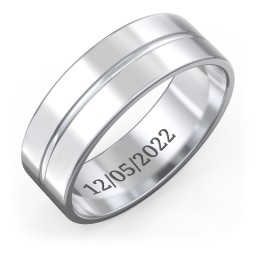 Men's Wedding Band with Rounded Polished Center Groove- 7mm Width in 925 Sterling Silver