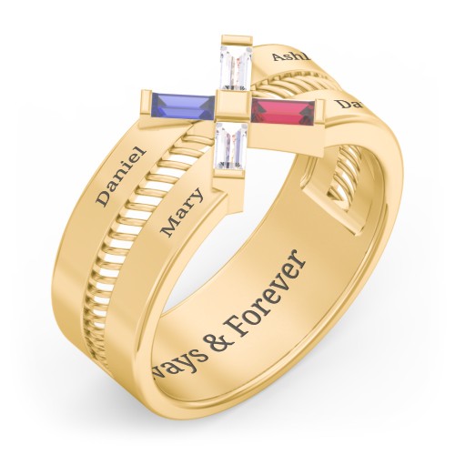 Men’s Engravable “X” Family Ring with Baguette Gemstones