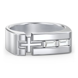 Men’s Squared Cross Ring with Baguette Gemstones