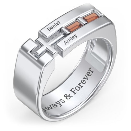 Men’s Squared Cross Ring with Baguette Gemstones