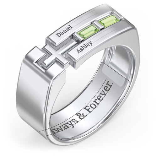 Men’s Squared Cross Ring with Baguette Gemstones