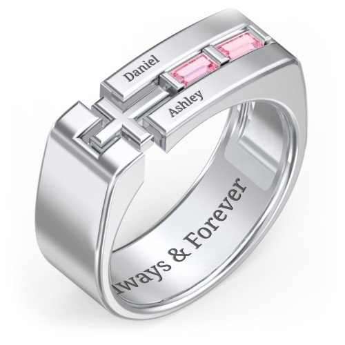 Men’s Squared Cross Ring with Baguette Gemstones