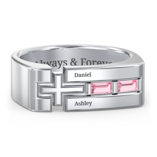 Men’s Squared Cross Ring with Baguette Gemstones
