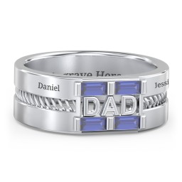 Men’s “Dad” Ring with Baguette Cut Gemstones in 925 Sterling Silver with Blue Sapphire
