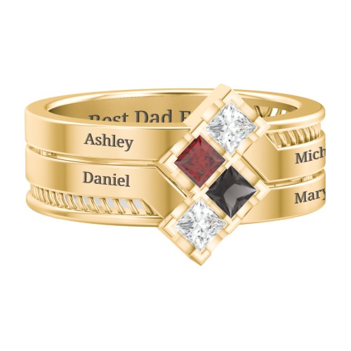 Men’s Family Ring with Princess Cut Stones