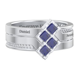 Men’s Family Ring with Princess Cut Stones in 925 Sterling Silver with Blue Sapphire