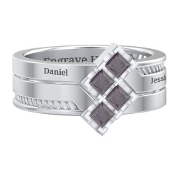 Men’s Family Ring with Princess Cut Stones in 925 Sterling Silver with Alexandrite