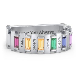 Men's 6-Stone Vertical Baguette Ring in 925 Sterling Silver with Ruby, Citrine, Emerald, Blue Sapphire, and Amethyst